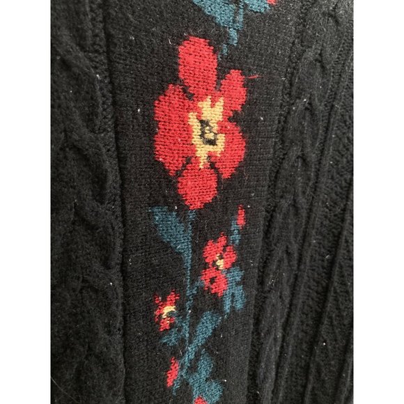 David and Young Oversized Open Front Cardigan Sweater Vest Black Floral Vine Bac - Picture 3 of 7